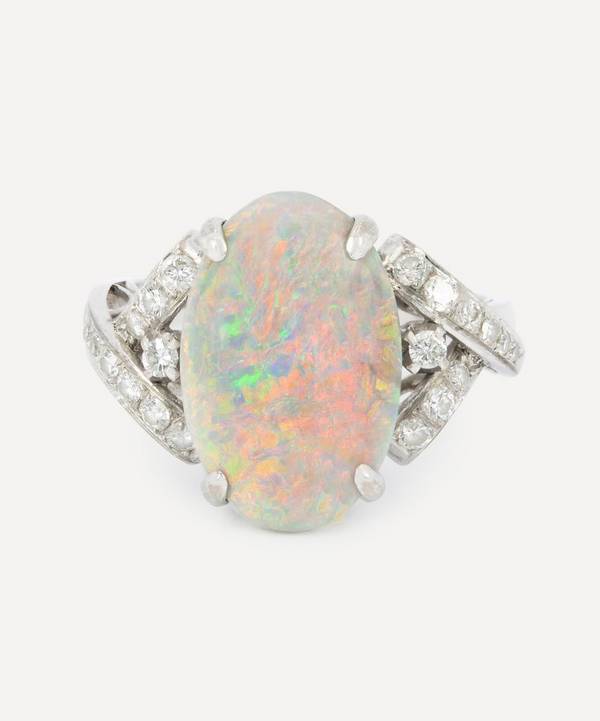 Kojis - 14ct White Gold Vintage Opal and Diamond Ring