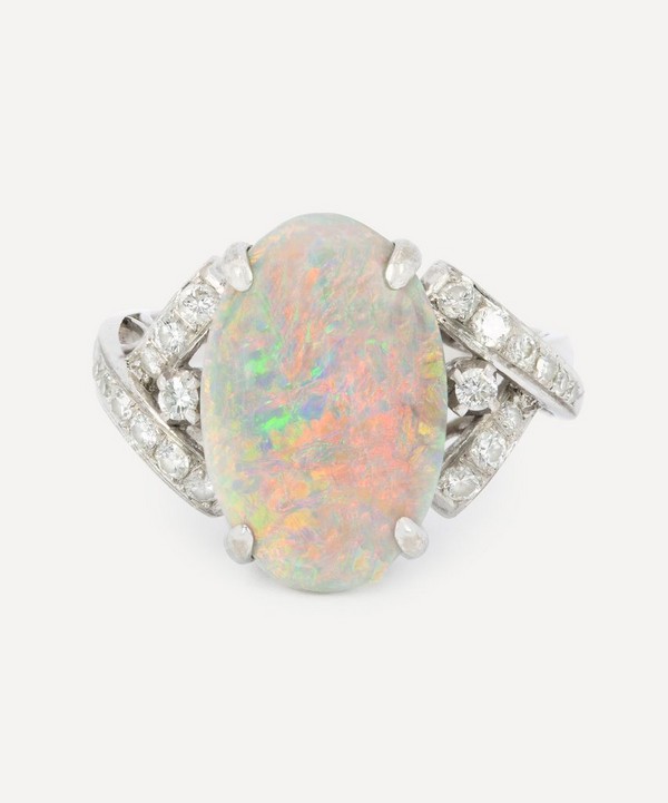 Kojis - 14ct White Gold Vintage Opal and Diamond Ring image number null