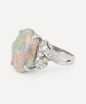 Kojis - 14ct White Gold Vintage Opal and Diamond Ring image number 1