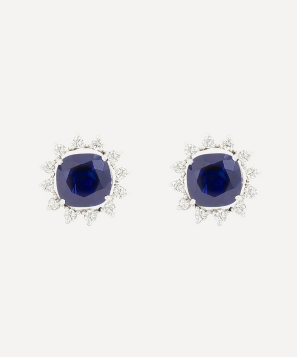 Kojis - 18ct White Gold Sapphire and Diamond Cluster Stud Earrings image number null