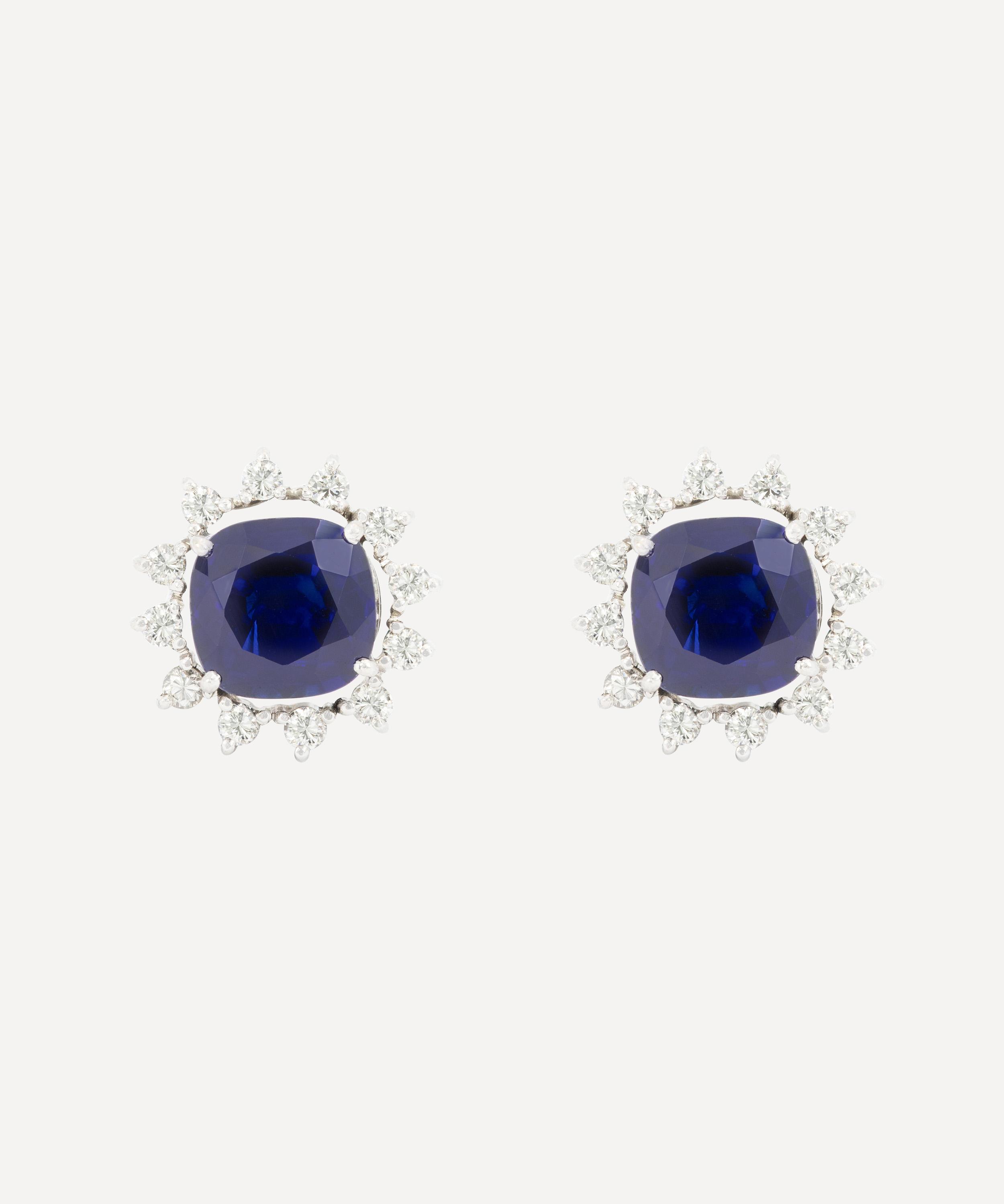 Kojis - 18ct White Gold Sapphire and Diamond Cluster Stud Earrings
