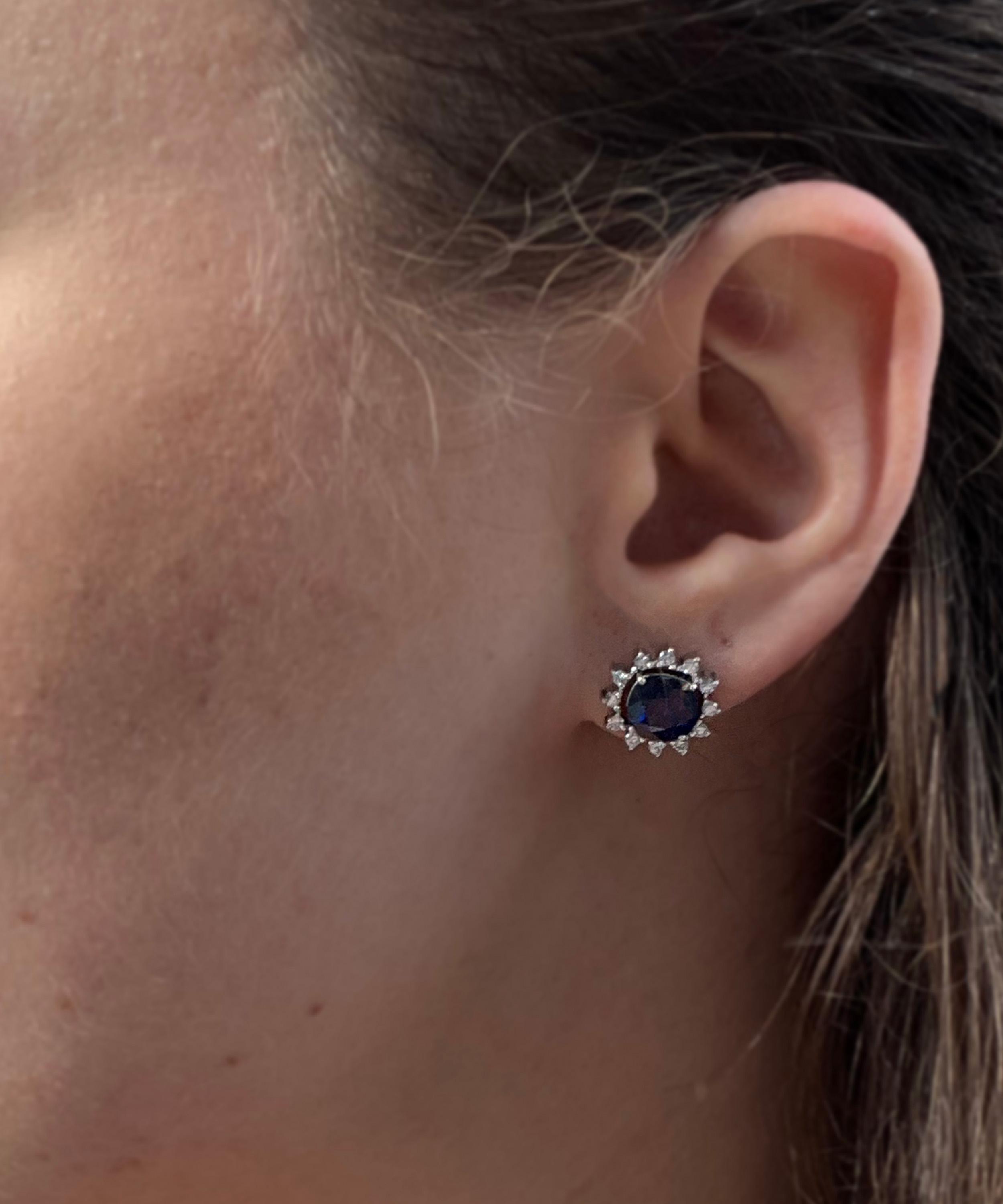 Kojis - 18ct White Gold Sapphire and Diamond Cluster Stud Earrings image number 1