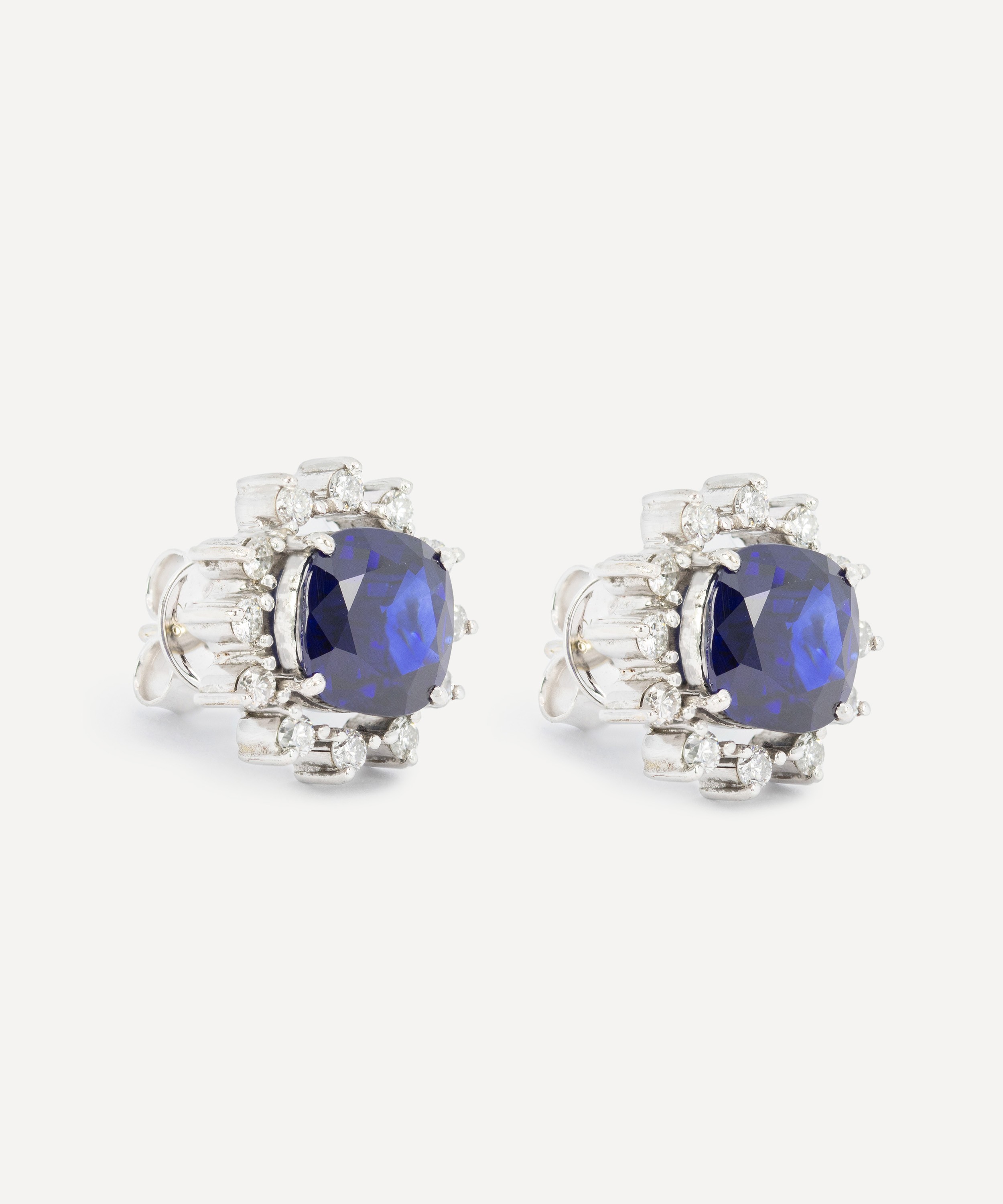 Kojis - 18ct White Gold Sapphire and Diamond Cluster Stud Earrings image number 2