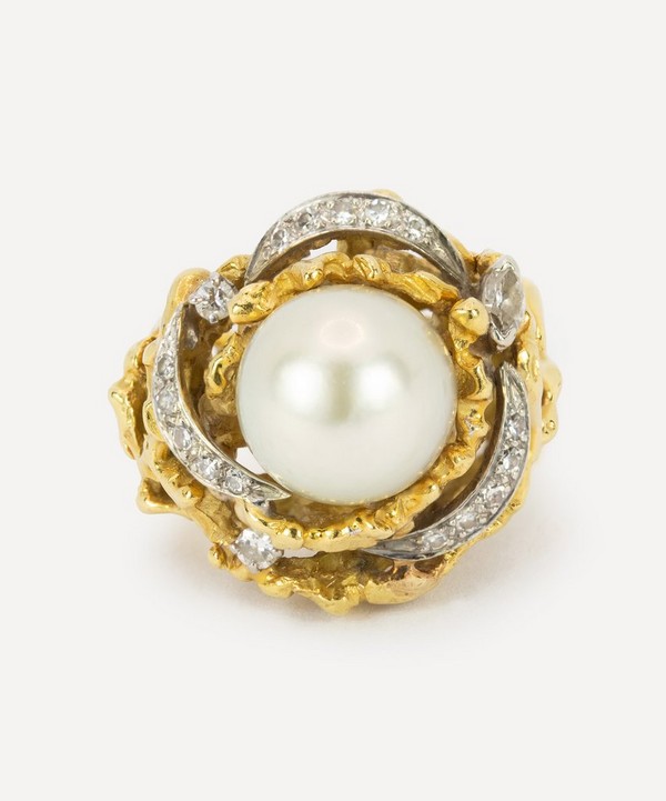 Kojis - 14ct Gold 1970s Pearl and Diamond Rose Ring image number null