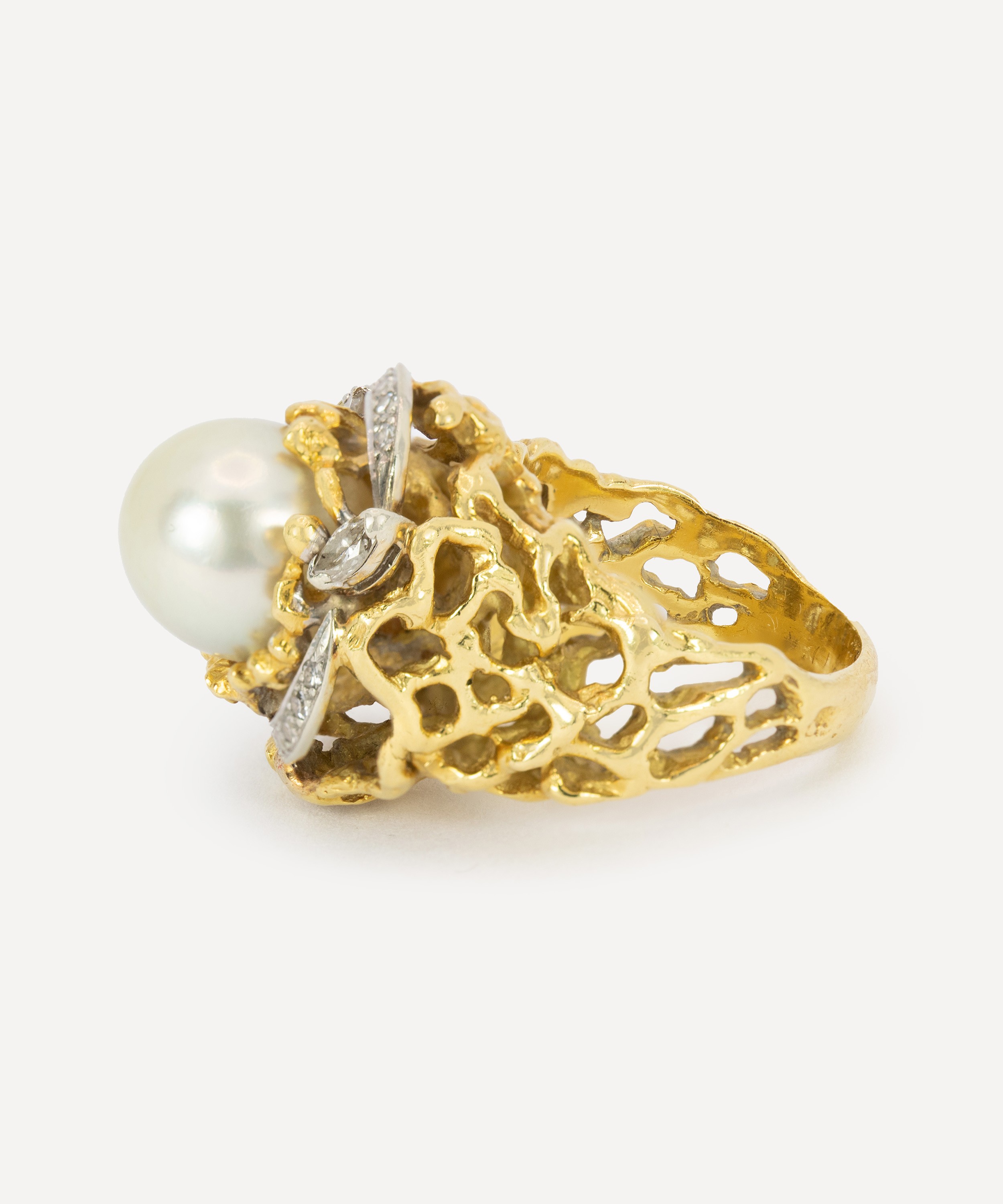 Kojis - 14ct Gold 1970s Pearl and Diamond Rose Ring image number 2