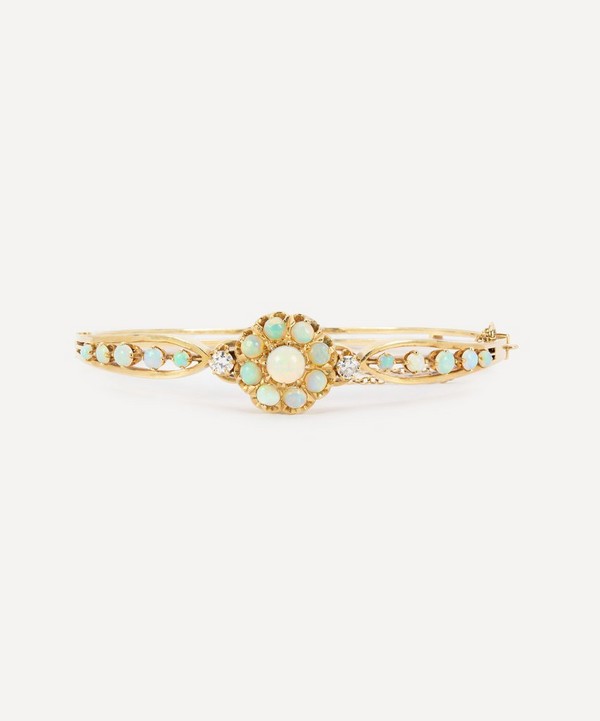Kojis - 14ct Gold Antique Opal and Diamond Bangle Bracelet image number null