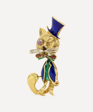 Kojis - 18ct Gold Enamel Top Hat Cat Brooch image number 2