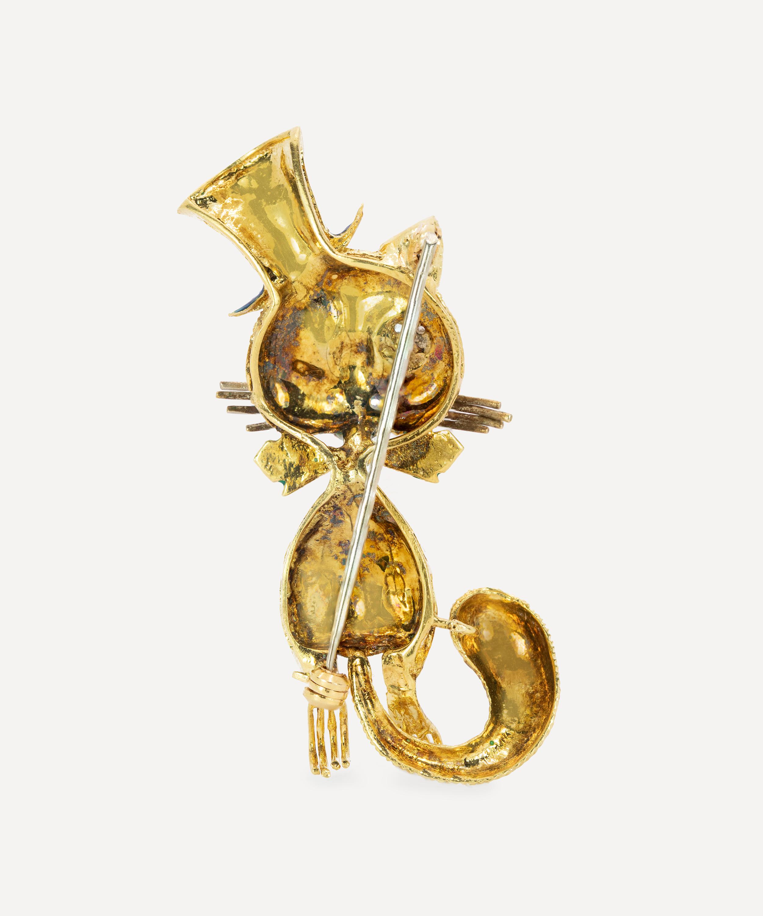 Kojis - 18ct Gold Enamel Top Hat Cat Brooch image number 3