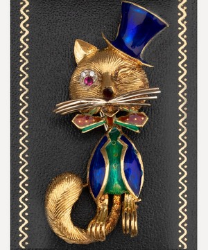 Kojis - 18ct Gold Enamel Top Hat Cat Brooch image number 4