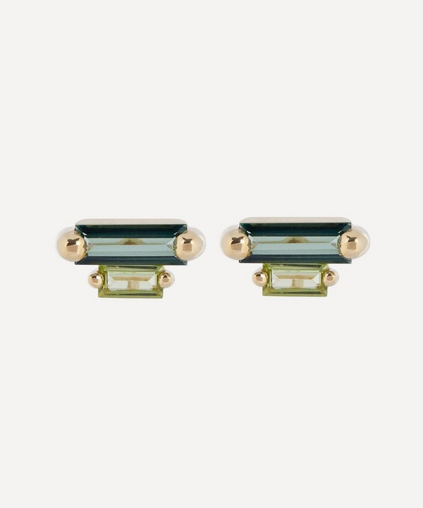 Suzanne Kalan - 14ct Gold Green Bag Duo Stud Earrings image number null