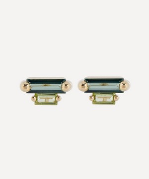 Suzanne Kalan - 14ct Gold Green Bag Duo Stud Earrings image number 0