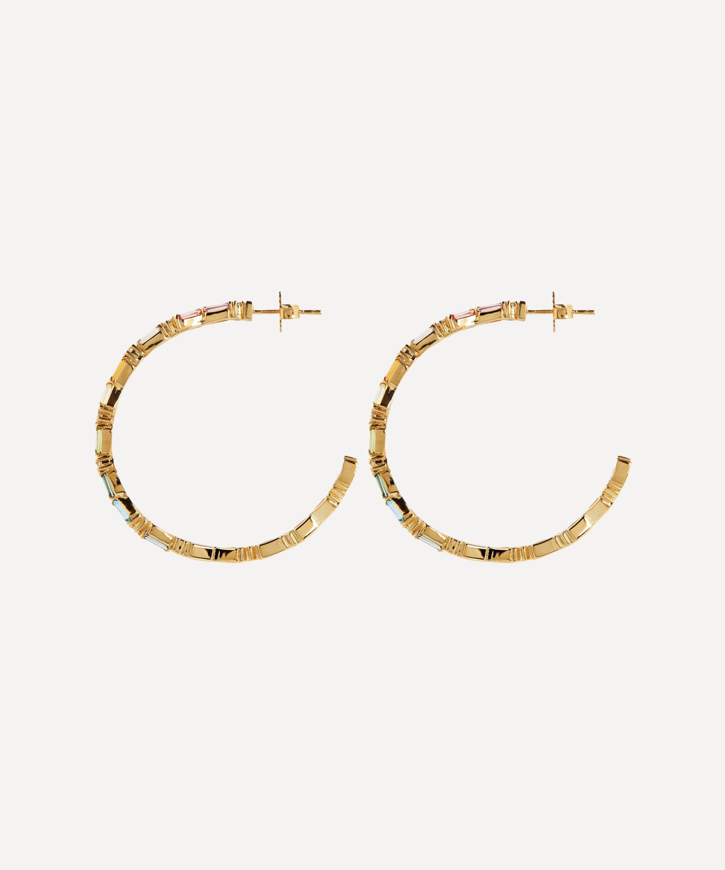 Suzanne Kalan - 14ct Gold Firework Rainbow Baguette Diamond Hoop Earrings image number 2