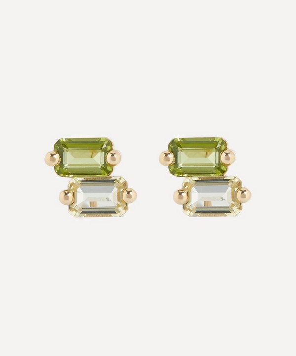 Suzanne Kalan - 14ct Gold Emerald Cut Light Green Stud Earrings image number null