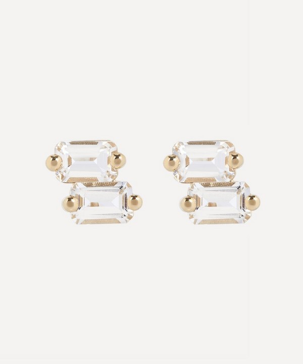 Suzanne Kalan - 14ct Gold Emerald Cut White Topaz Stud Earrings image number null