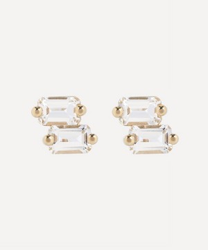 Suzanne Kalan - 14ct Gold Emerald Cut White Topaz Stud Earrings image number 0