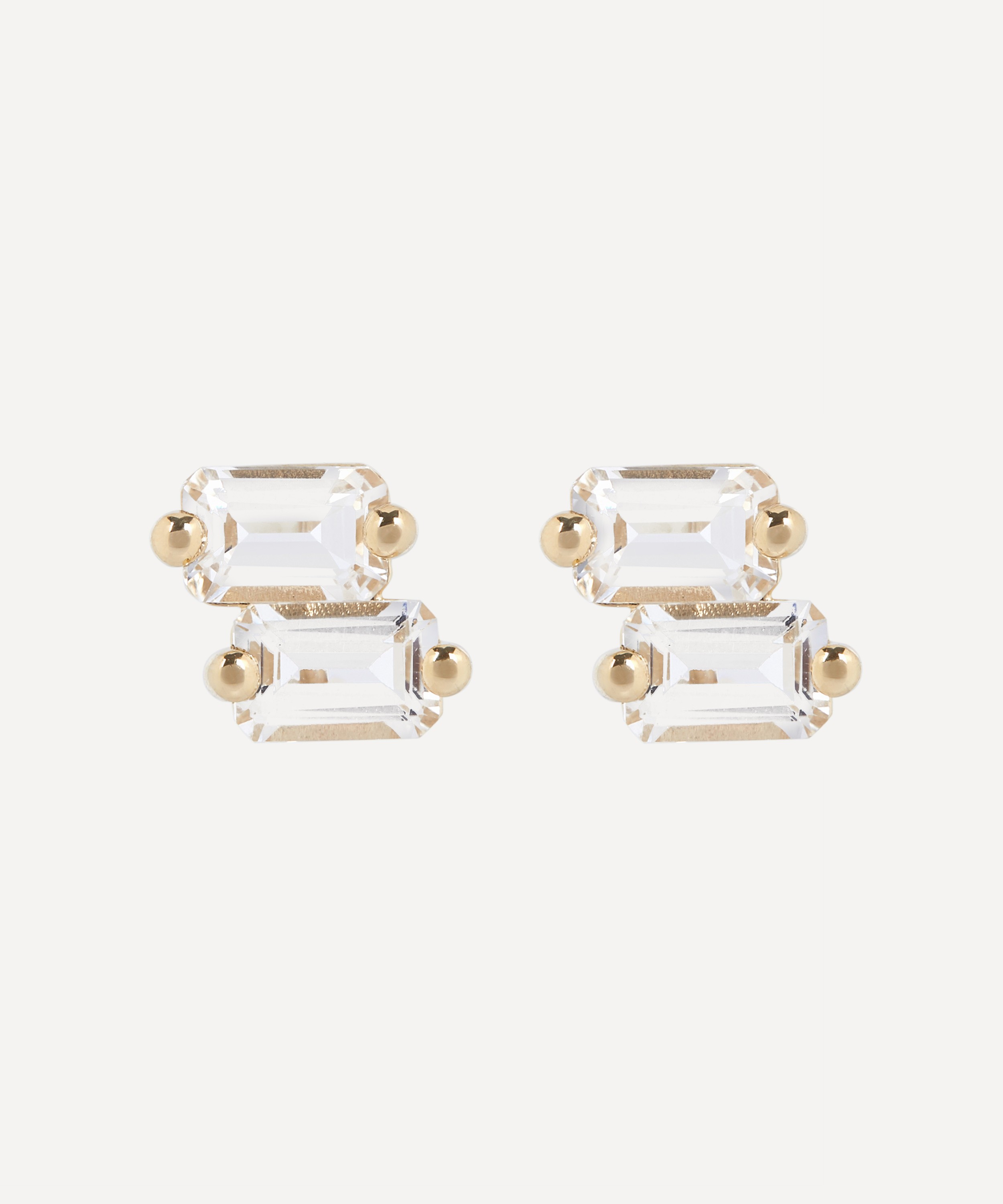 Suzanne Kalan - 14ct Gold Emerald Cut White Topaz Stud Earrings