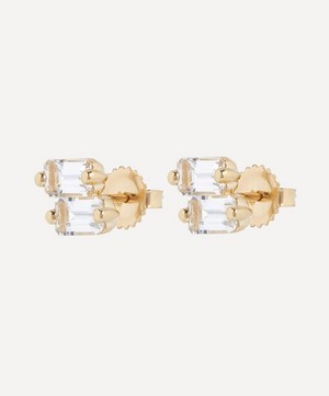 Suzanne Kalan - 14ct Gold Emerald Cut White Topaz Stud Earrings image number 2