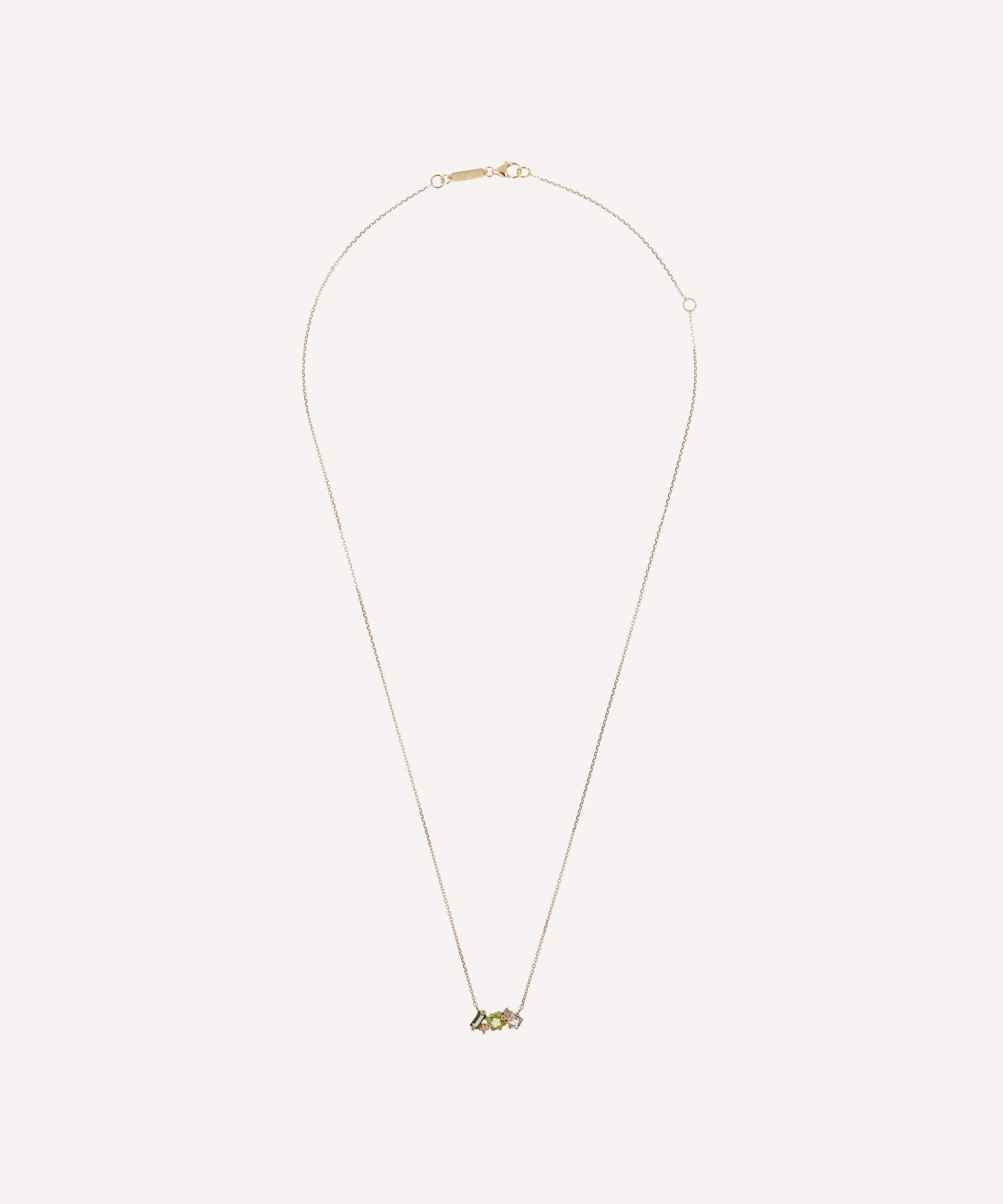 Suzanne Kalan - 14ct Gold Green Mix Diamond Mini Bar Pendant Necklace image number 0