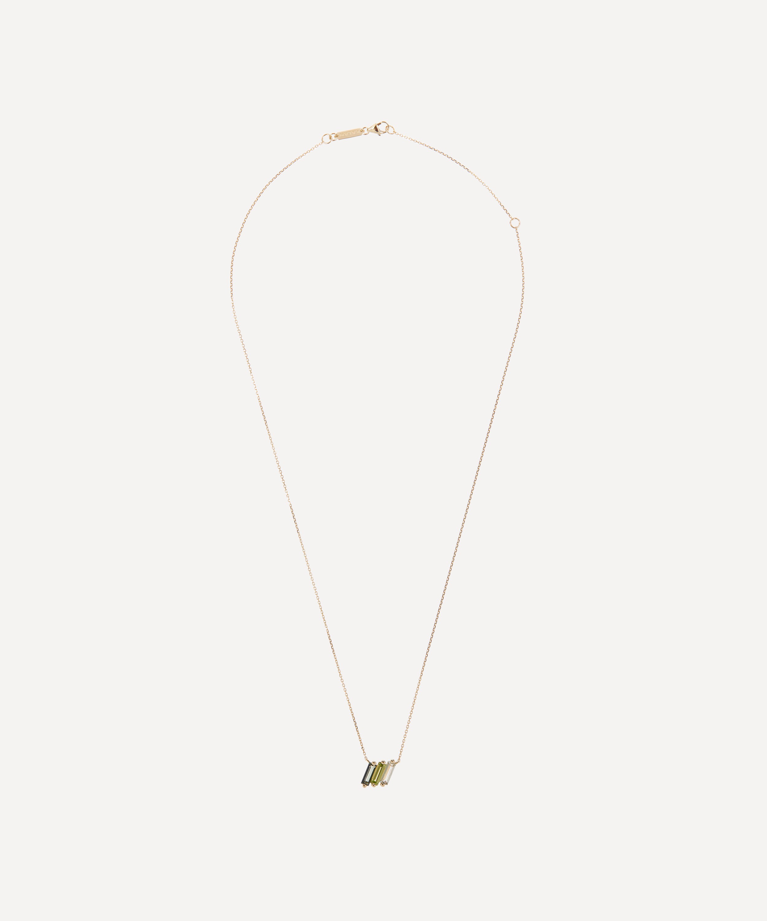 Suzanne Kalan - 14ct Gold Green Zig Zag Bar Pendant Necklace image number 0