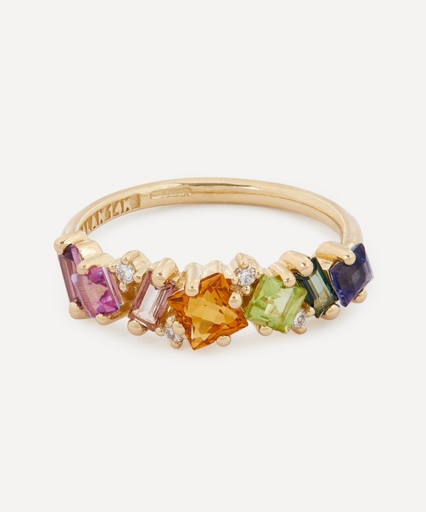 Suzanne Kalan - 14ct Gold Fireworks Green Mix Diamond Half Band Ring image number null