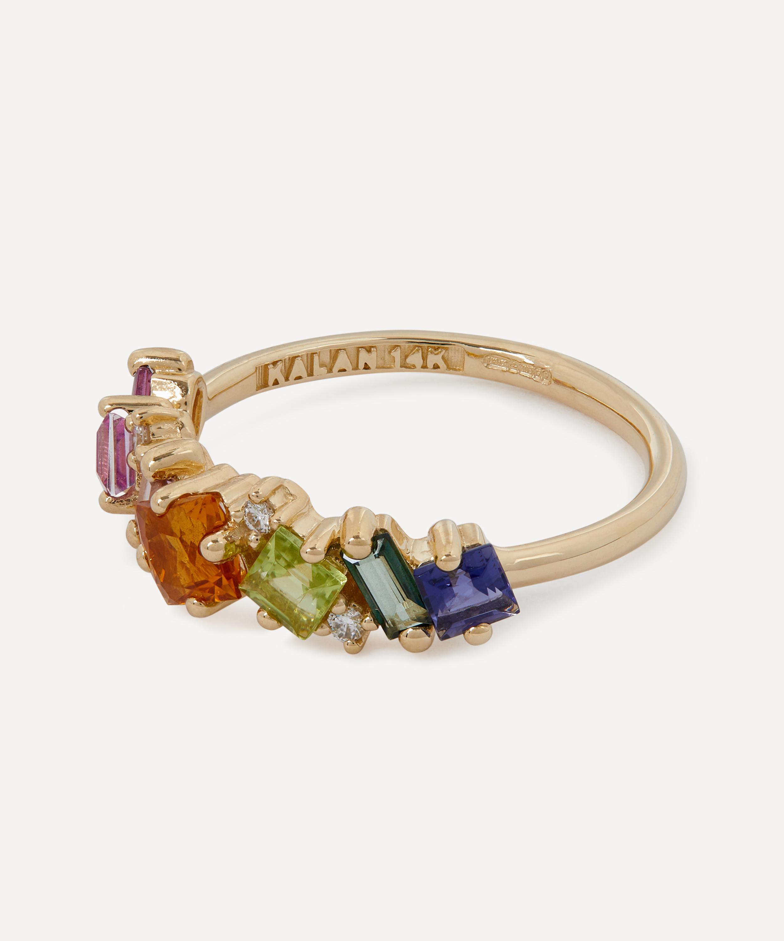 Suzanne Kalan - 14ct Gold Fireworks Green Mix Diamond Half Band Ring image number 2