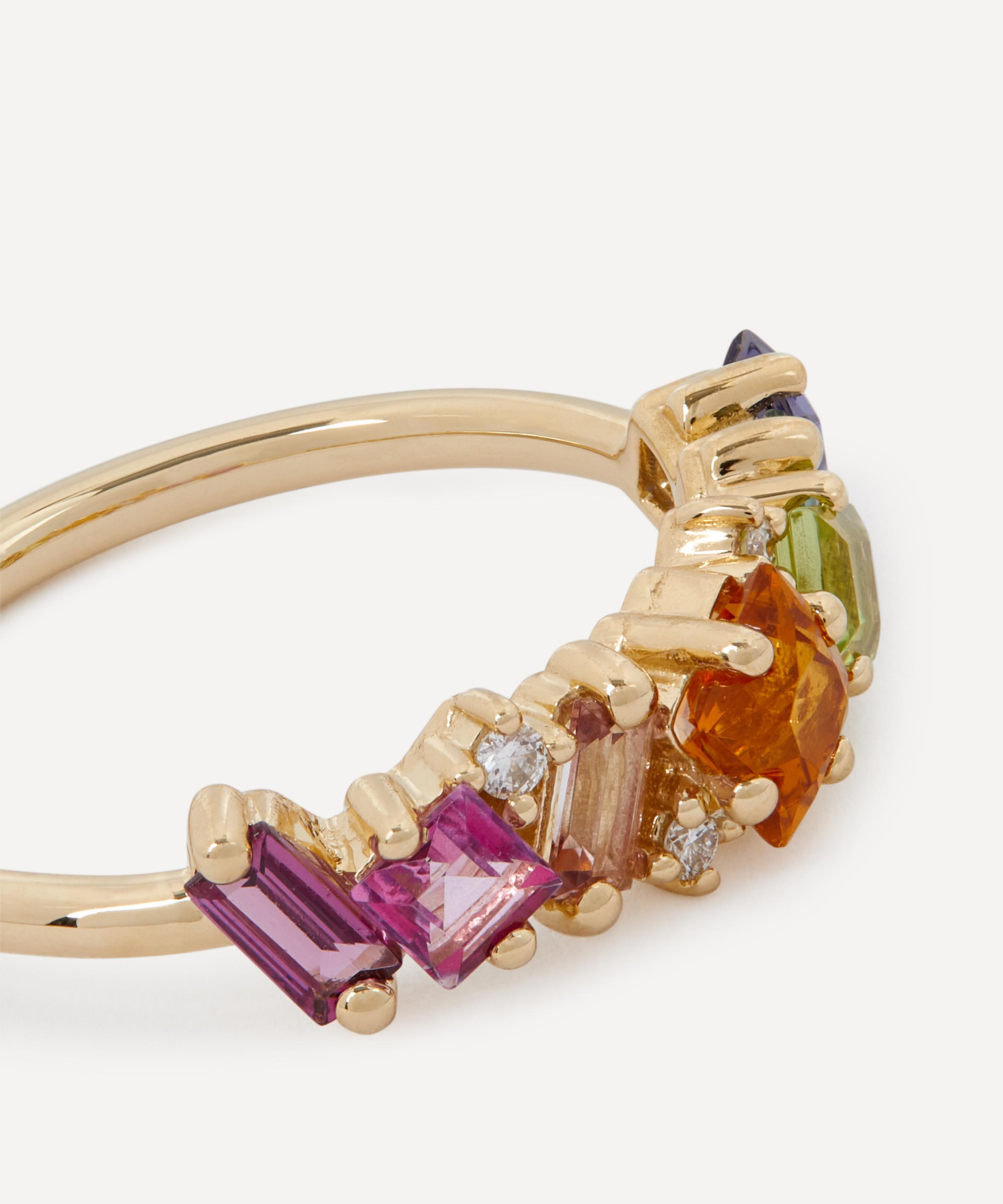 Suzanne Kalan - 14ct Gold Fireworks Green Mix Diamond Half Band Ring image number 3