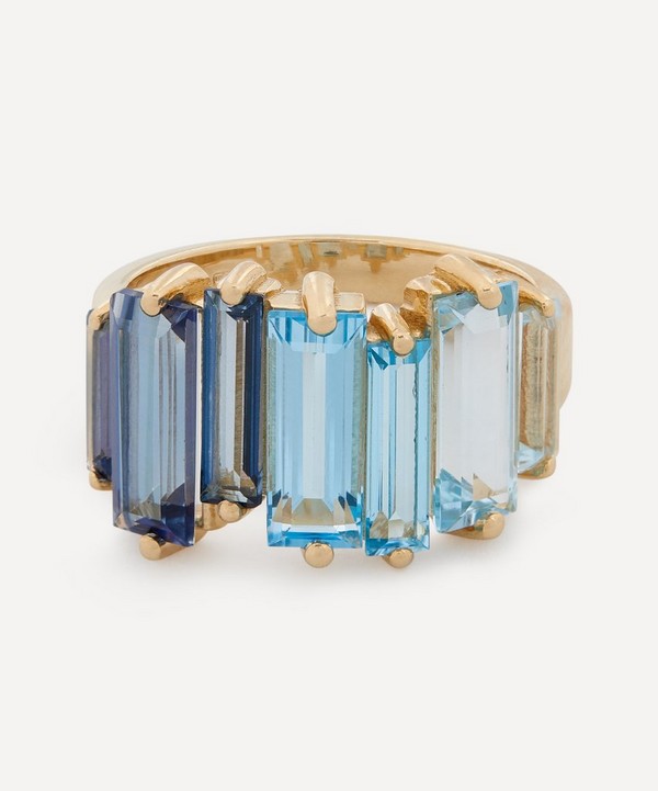 Suzanne Kalan - 14ct Gold Blue Topaz Baguette Mix Band Ring image number null
