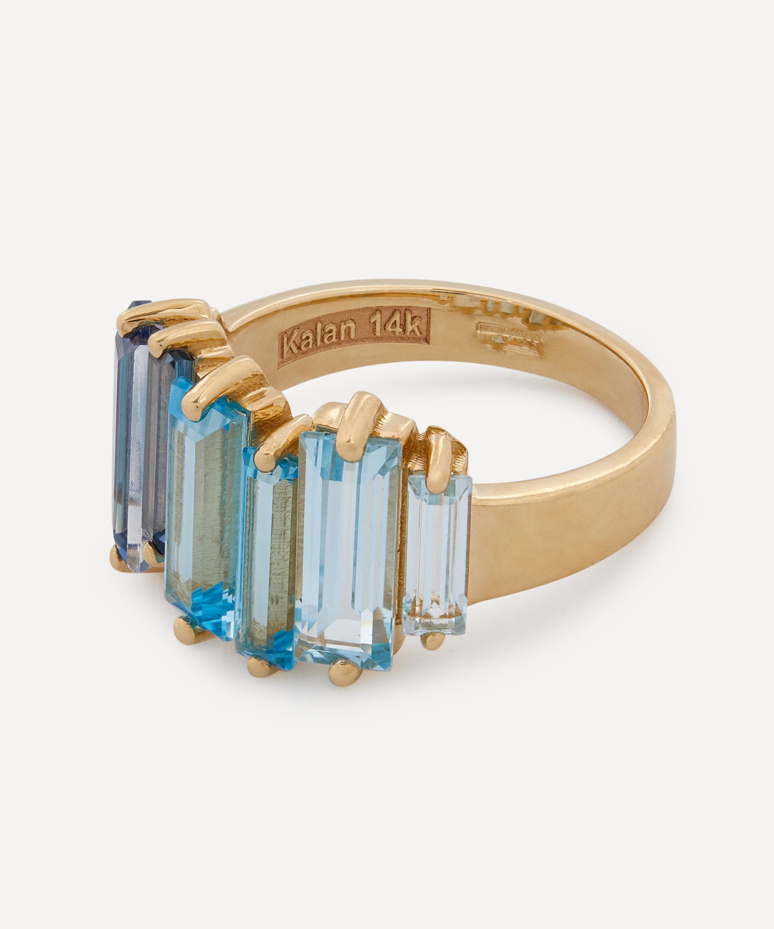 Suzanne Kalan - 14ct Gold Blue Topaz Baguette Mix Band Ring image number 2