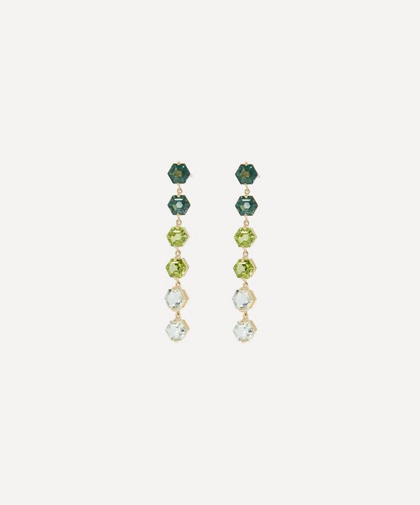 Suzanne Kalan - 14ct Gold Amalfi Hexagon Cut Green Ombre Drop Earrings image number null