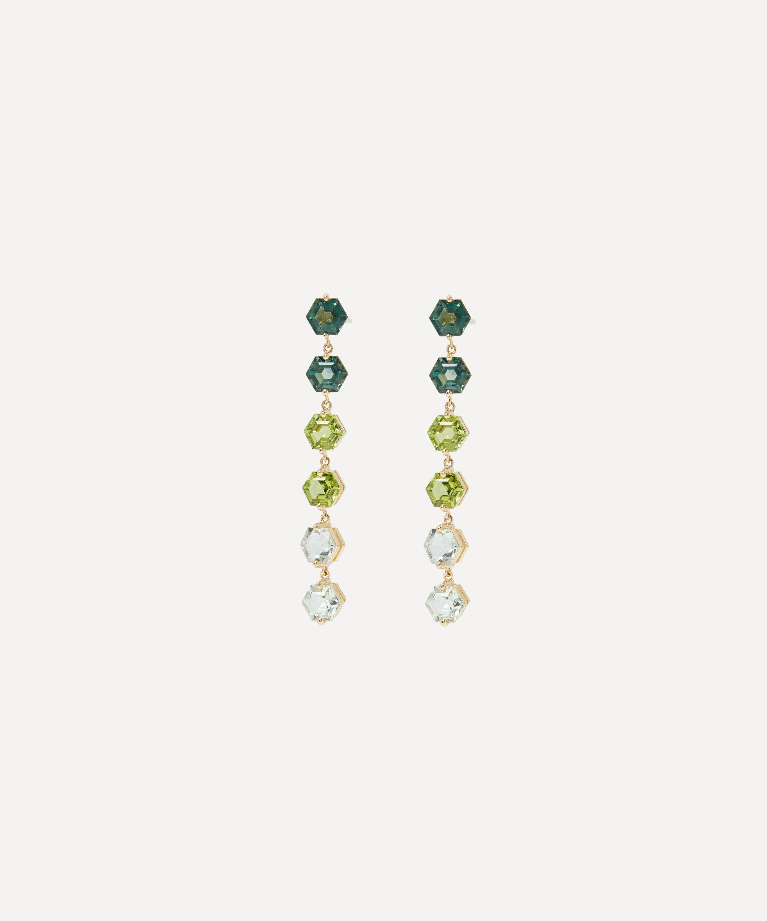 Suzanne Kalan - 14ct Gold Amalfi Hexagon Cut Green Ombre Drop Earrings image number 0