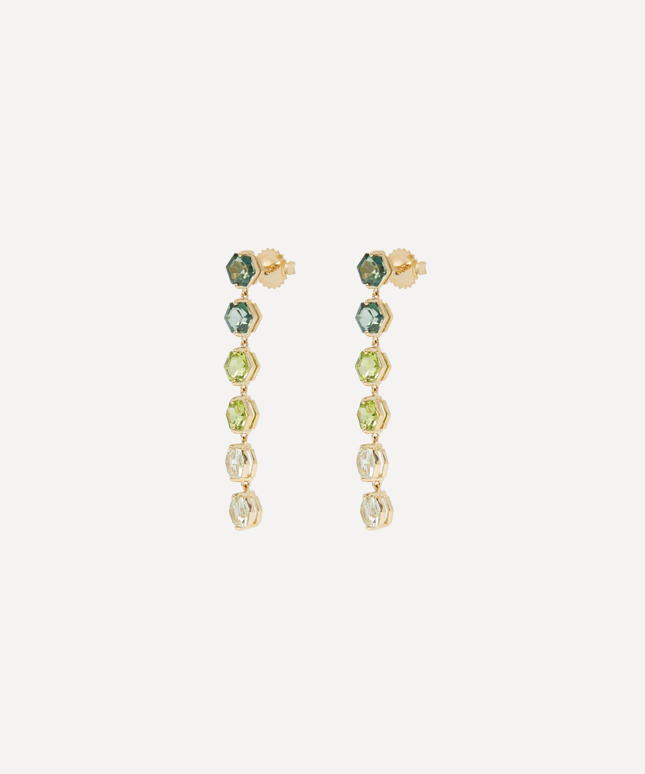 Suzanne Kalan - 14ct Gold Amalfi Hexagon Cut Green Ombre Drop Earrings image number 2