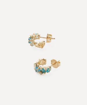 Suzanne Kalan - 14ct Gold Blue Mix Diamond Cluster Mini Hoop Earrings image number 1
