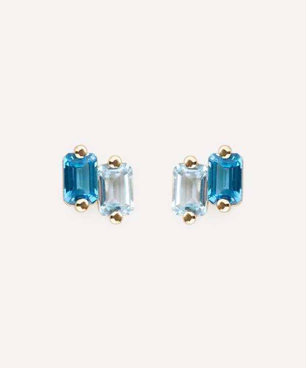 Suzanne Kalan - 14ct Gold Emerald Cut Light Blue Stud Earrings image number null