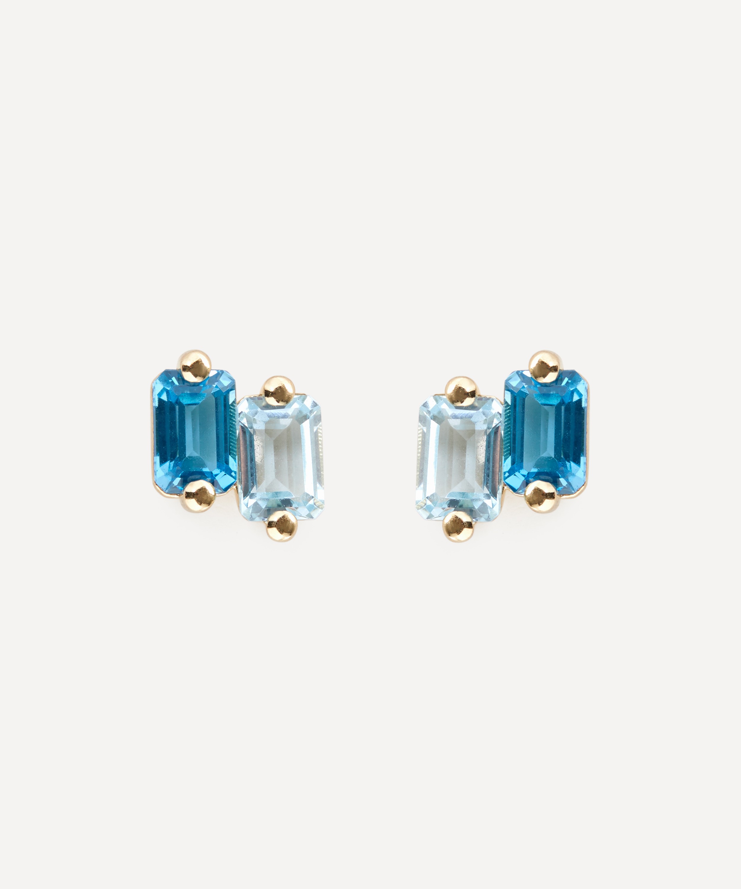 Suzanne Kalan - 14ct Gold Emerald Cut Light Blue Stud Earrings image number 0