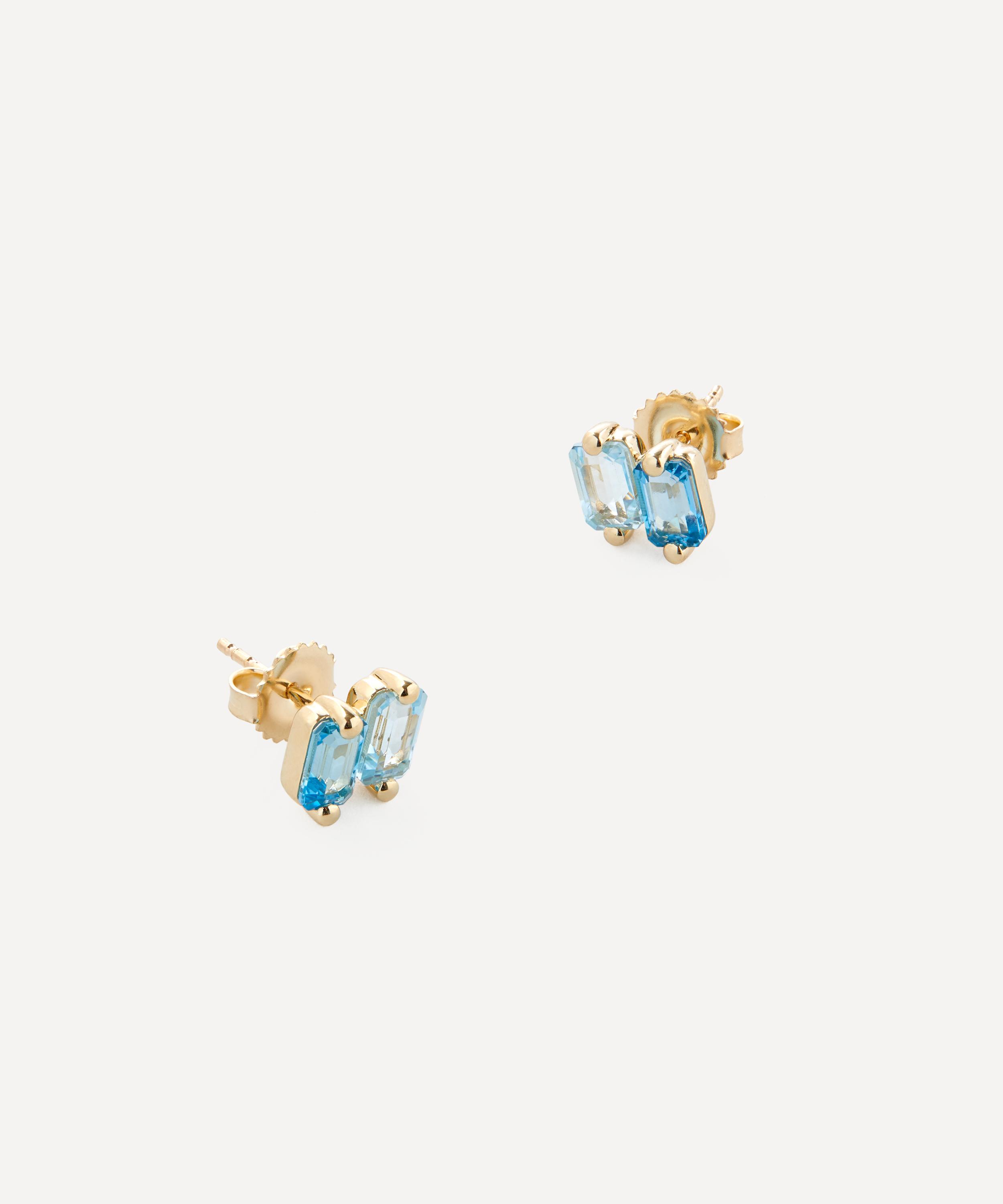 Suzanne Kalan - 14ct Gold Emerald Cut Light Blue Stud Earrings image number 2