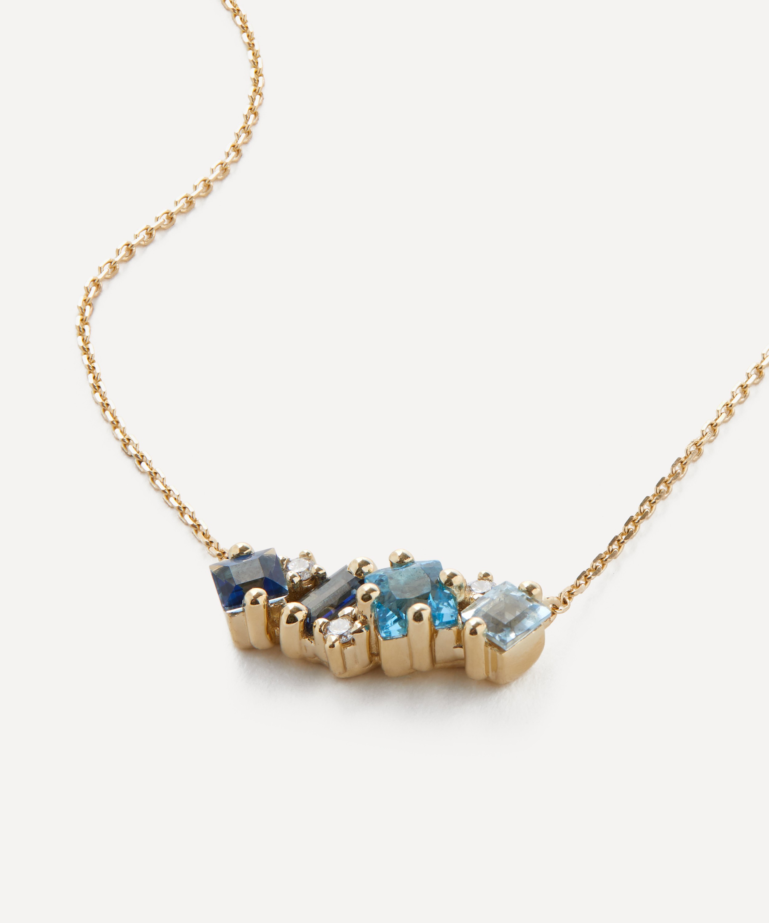 Suzanne Kalan - 14ct Gold Blue Mix Diamond Bar Pendant Necklace image number 0