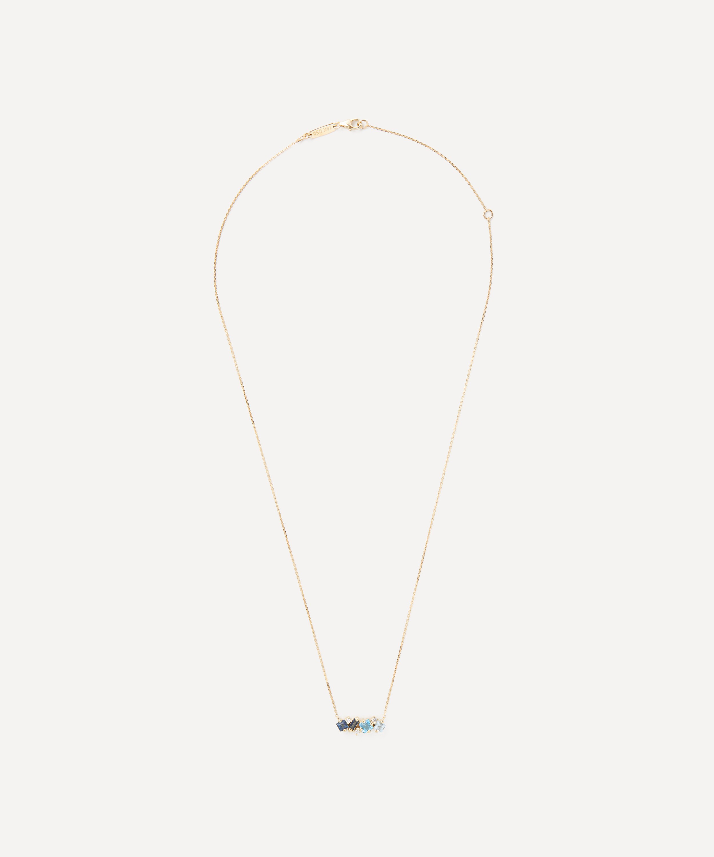 Suzanne Kalan - 14ct Gold Blue Mix Diamond Bar Pendant Necklace image number 1