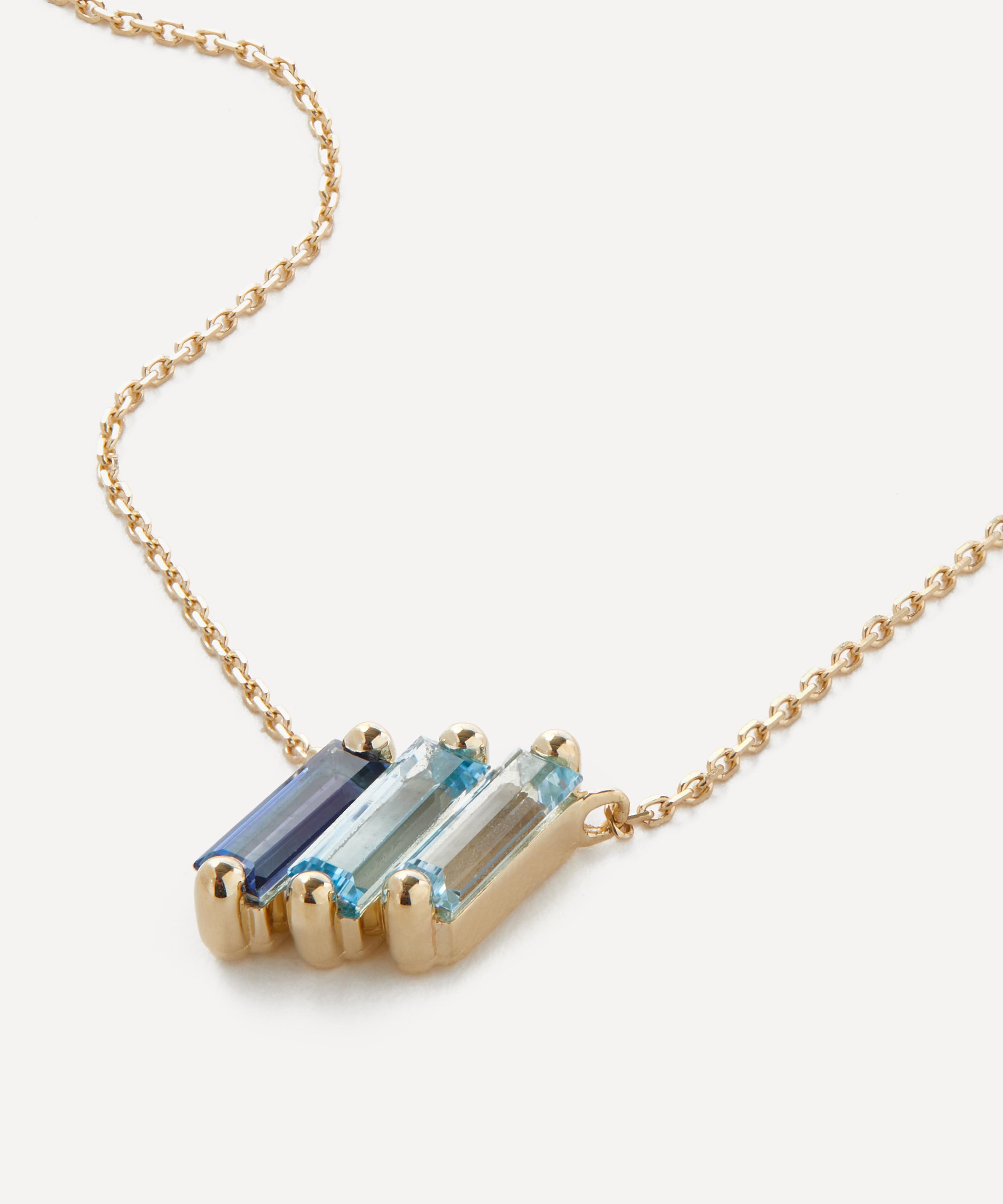Suzanne Kalan - 14ct Gold Blue Zig Zag Bar Pendant Necklace image number 