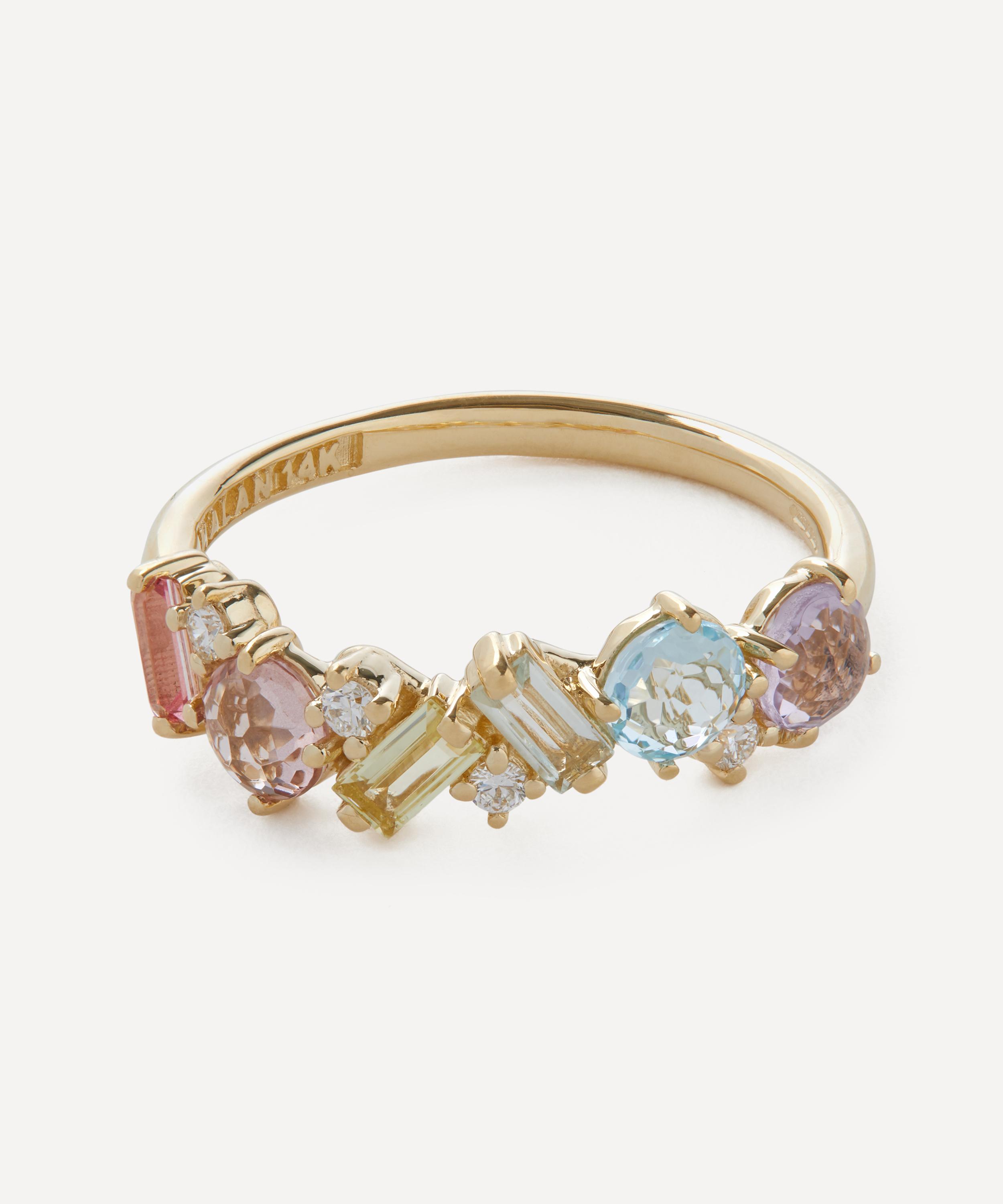 Suzanne Kalan - 14ct Gold Pastel Mix Diamond Band Ring