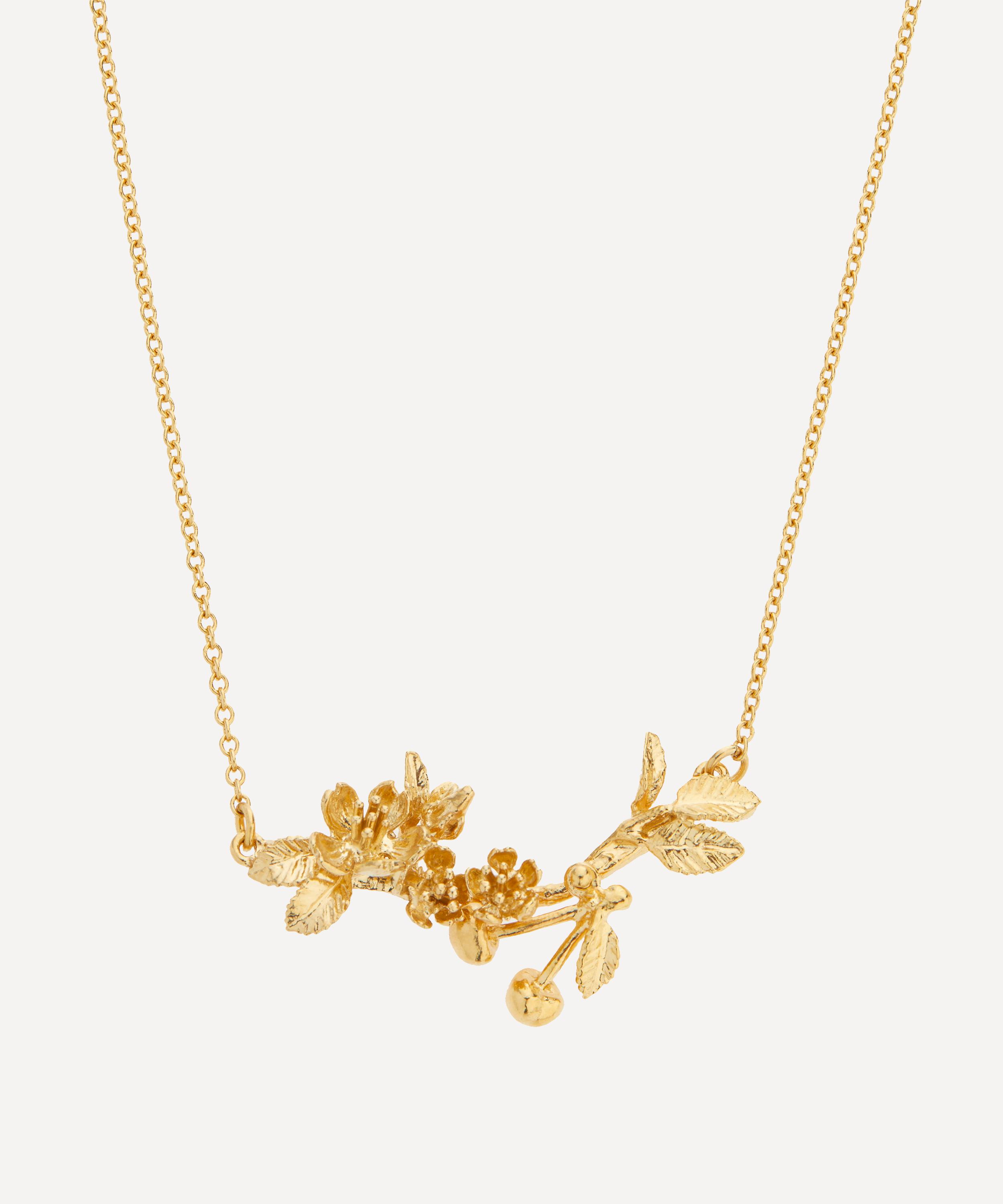 Alex Monroe - 22ct Gold-Plated Cherry Blossom Branch with Hanging Cherries Pendant Necklace image number 0