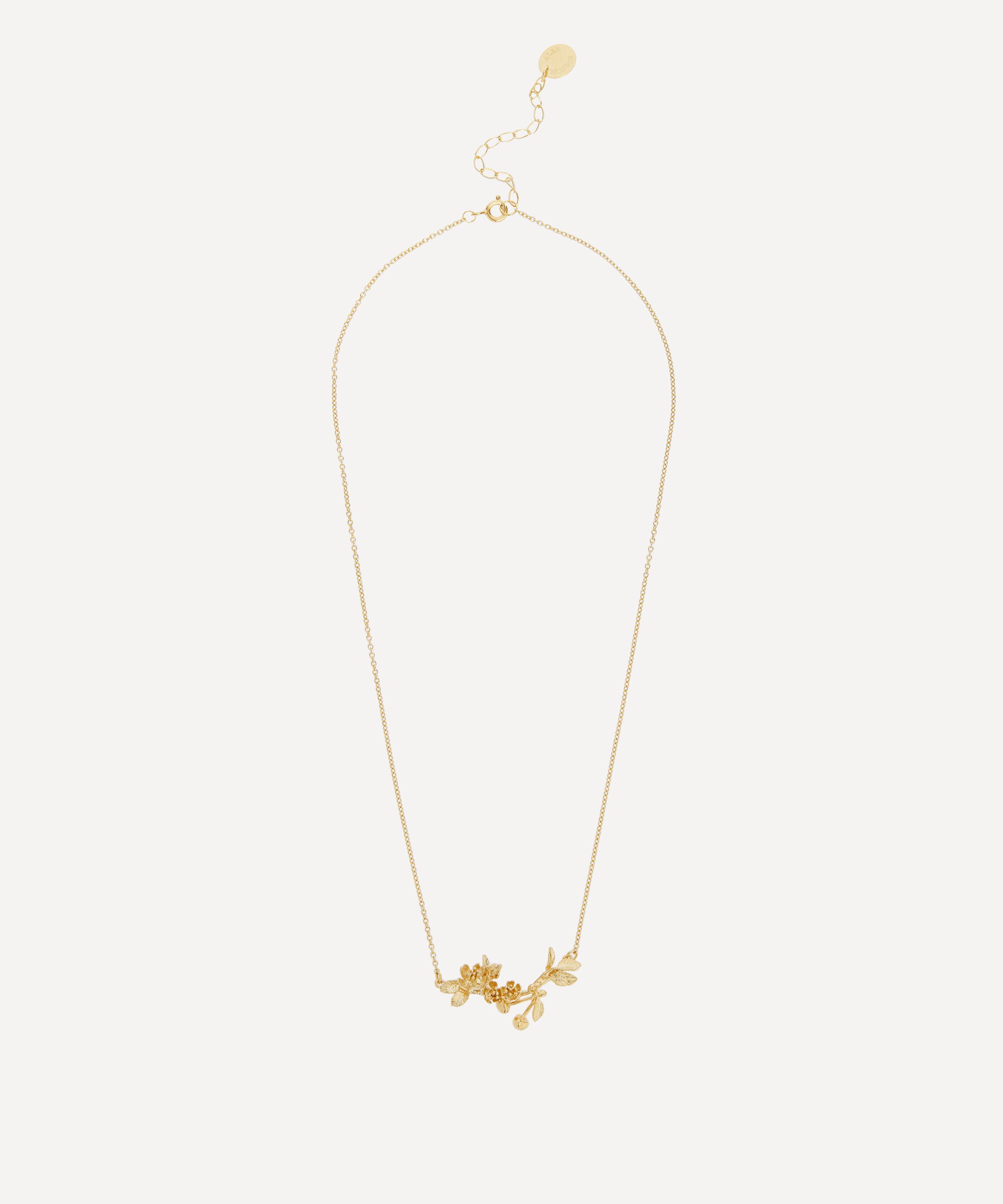 Alex Monroe - 22ct Gold-Plated Cherry Blossom Branch with Hanging Cherries Pendant Necklace image number 1