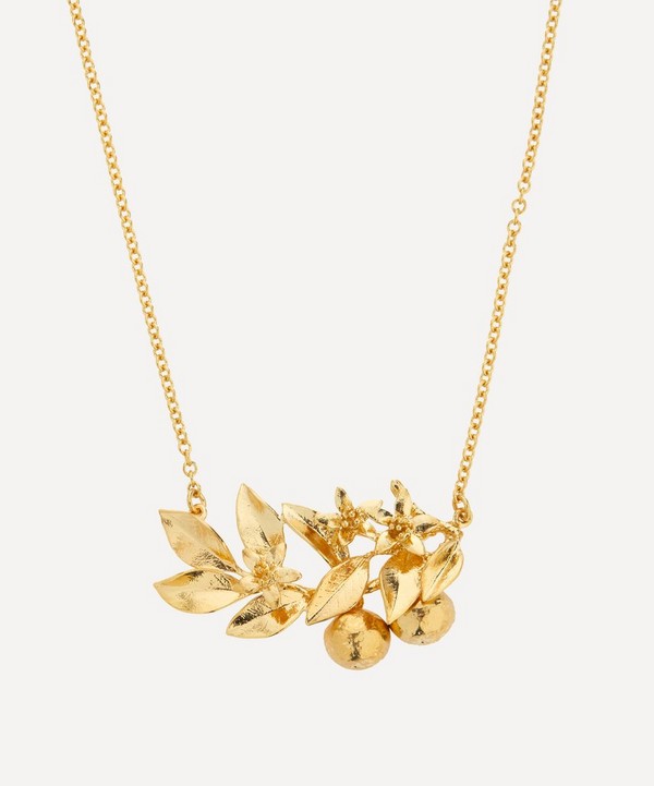 Alex Monroe - 22ct Gold-Plated Orange Blossom Branch with Hanging Oranges Pendant Necklace image number null