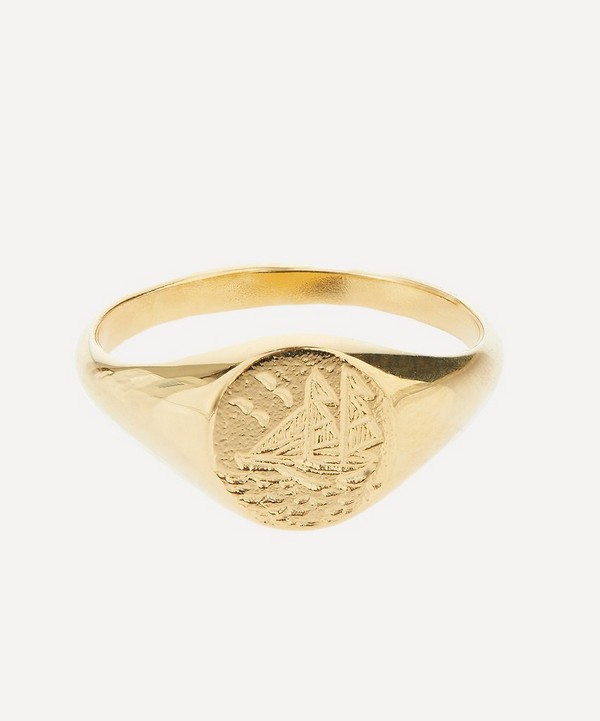 Alex Monroe - Gold-Plated Ship at Sea Signet Ring image number null