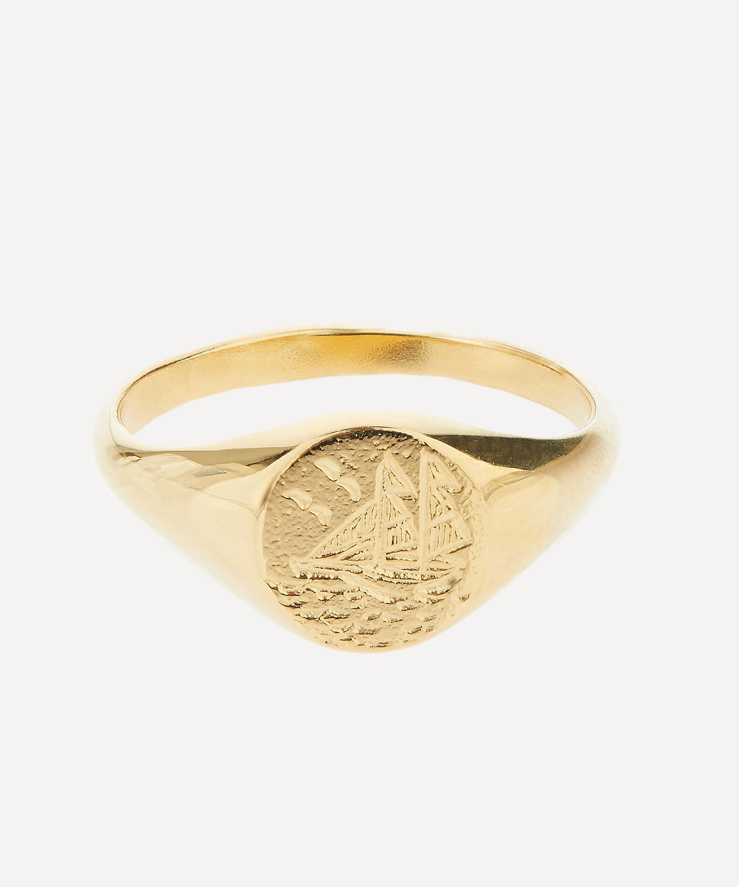 Alex Monroe - Gold-Plated Ship at Sea Signet Ring