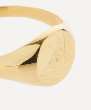 Alex Monroe - Gold-Plated Ship at Sea Signet Ring image number 2