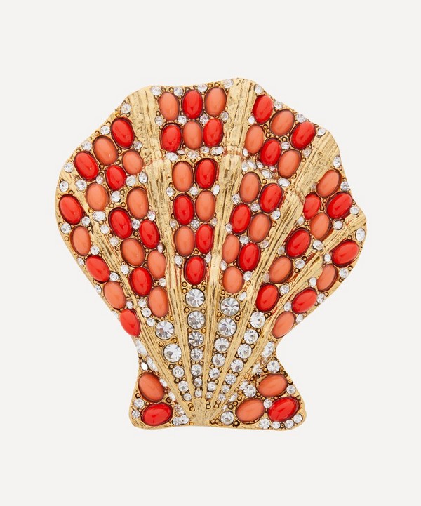 Kenneth Jay Lane - Gold-Plated Coral Cabochon Shell Brooch