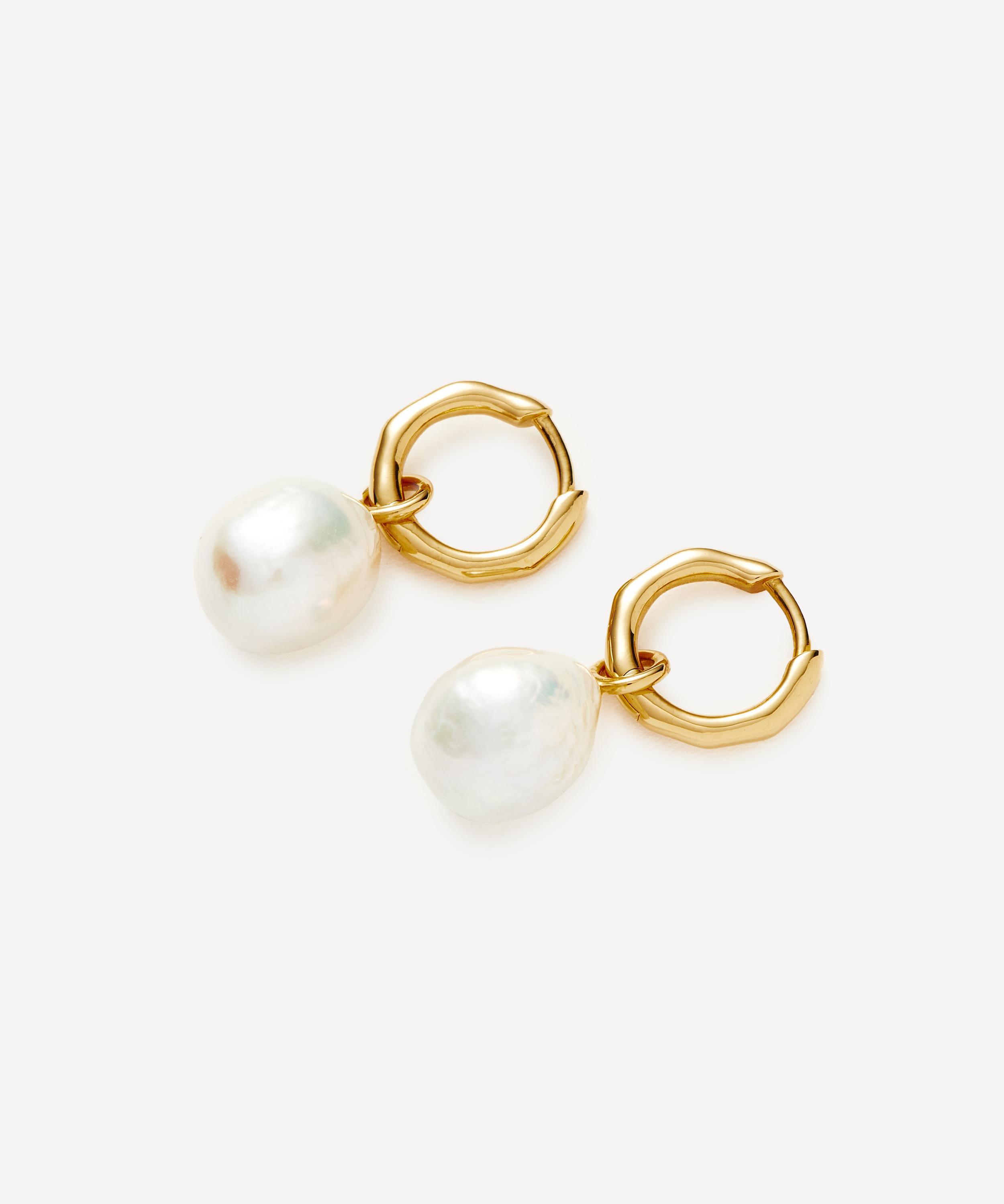 Missoma - 18ct Gold-Plated Vermeil Silver Baroque Pearl Mini Hoop Earrings image number 1