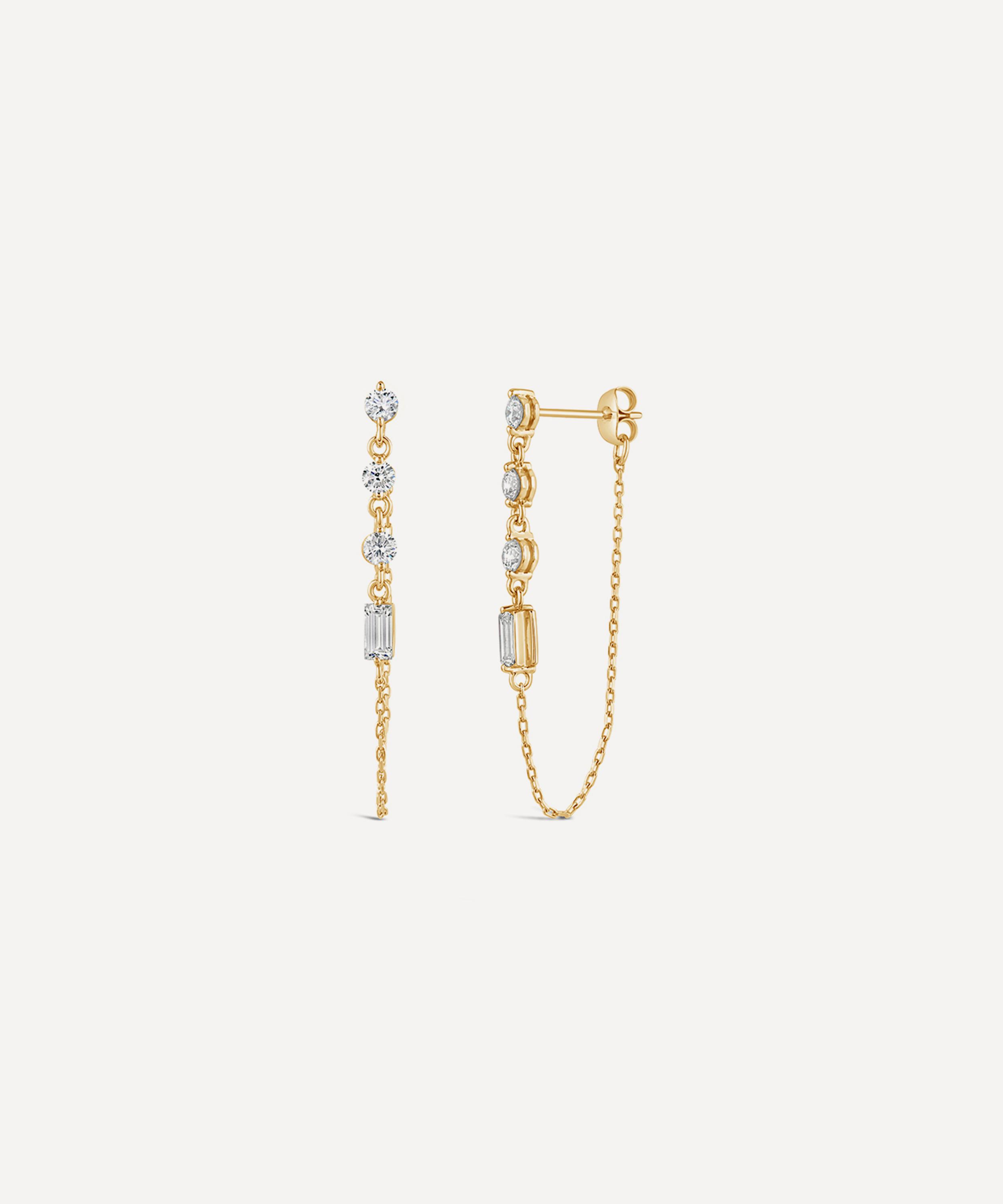 Dinny Hall - 9ct Gold Created Diamond Chain Drop Earrings image number 0