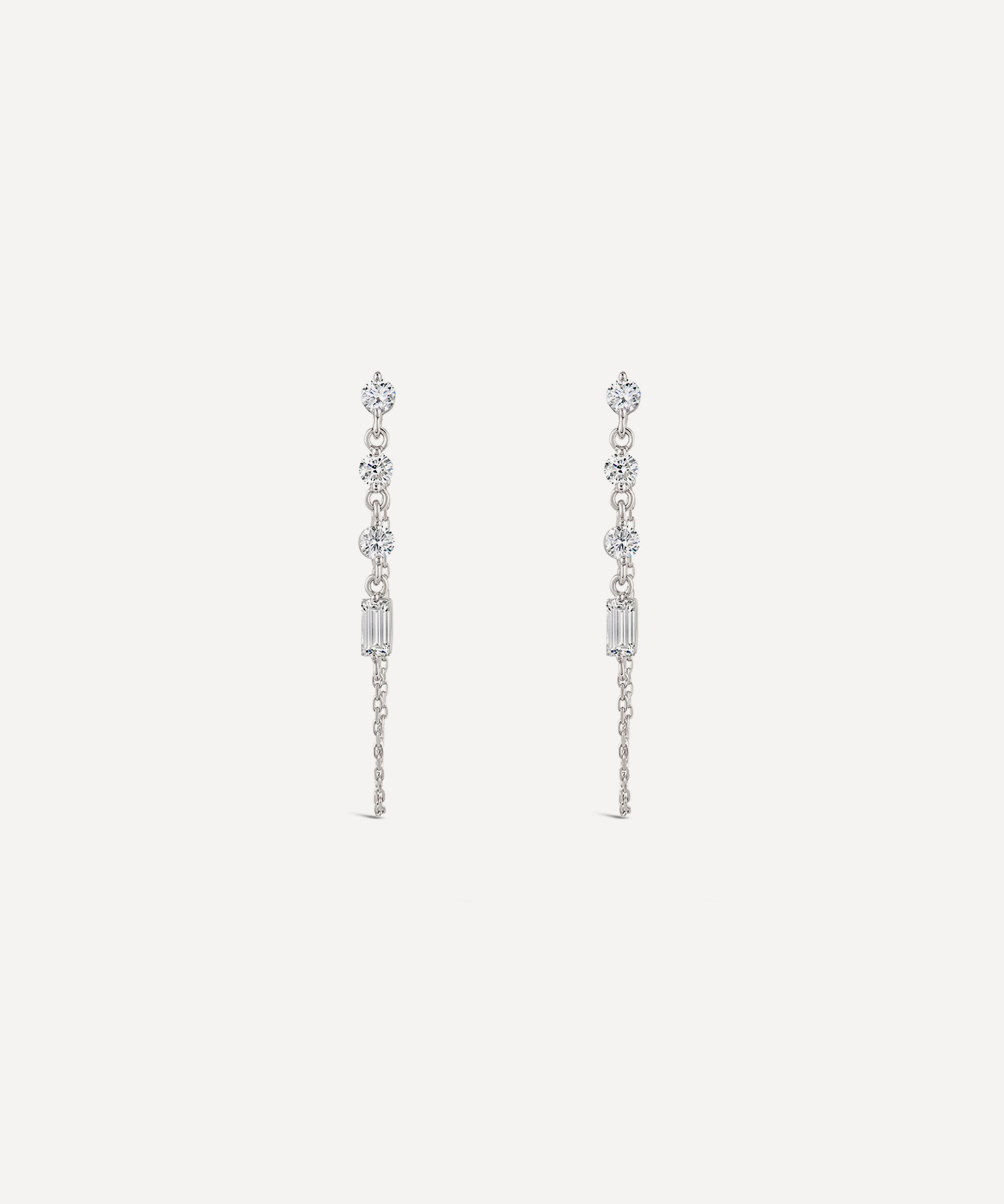 Dinny Hall - 9ct White Gold Created Diamond Chain Drop Earrings image number 2