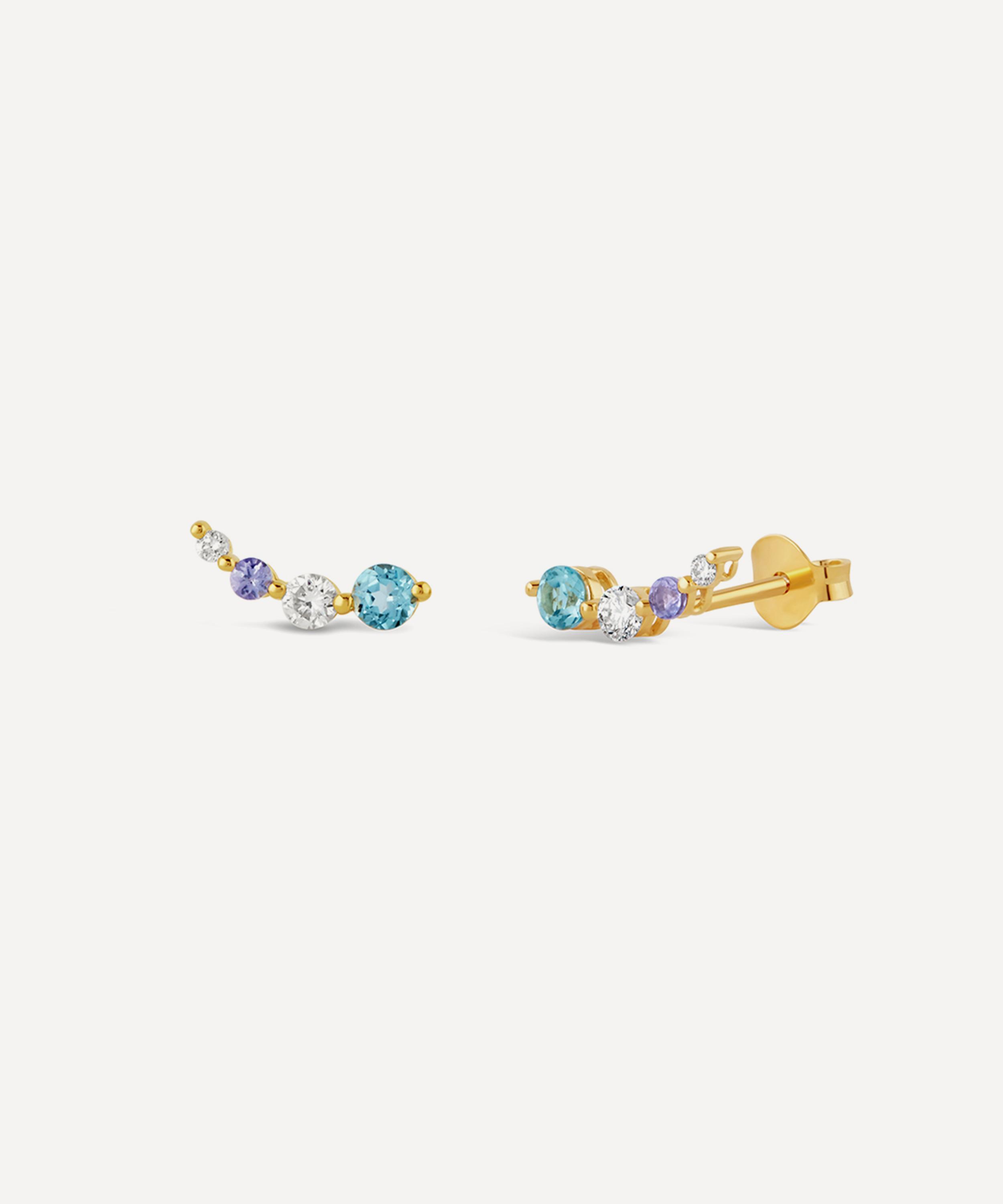 Dinny Hall - 22ct Gold-Plated Vermeil Silver Shuga Created Diamond and Gemstone Crawler Stud Earrings image number 0